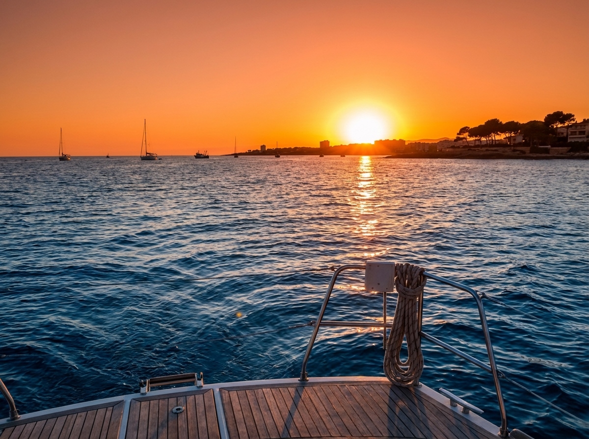 Atardecer en la costa de Salou desde un barco