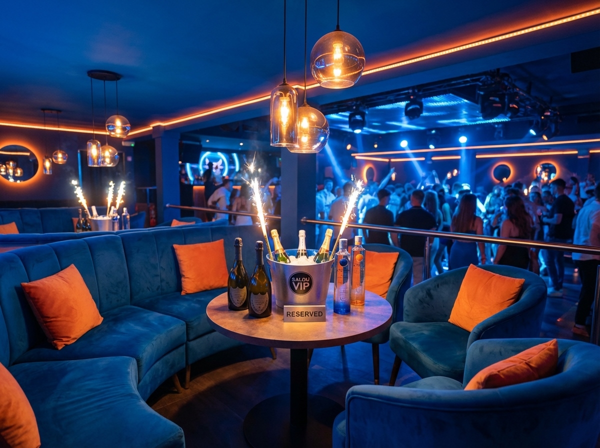 Zona VIP con botellas en discoteca de Salou