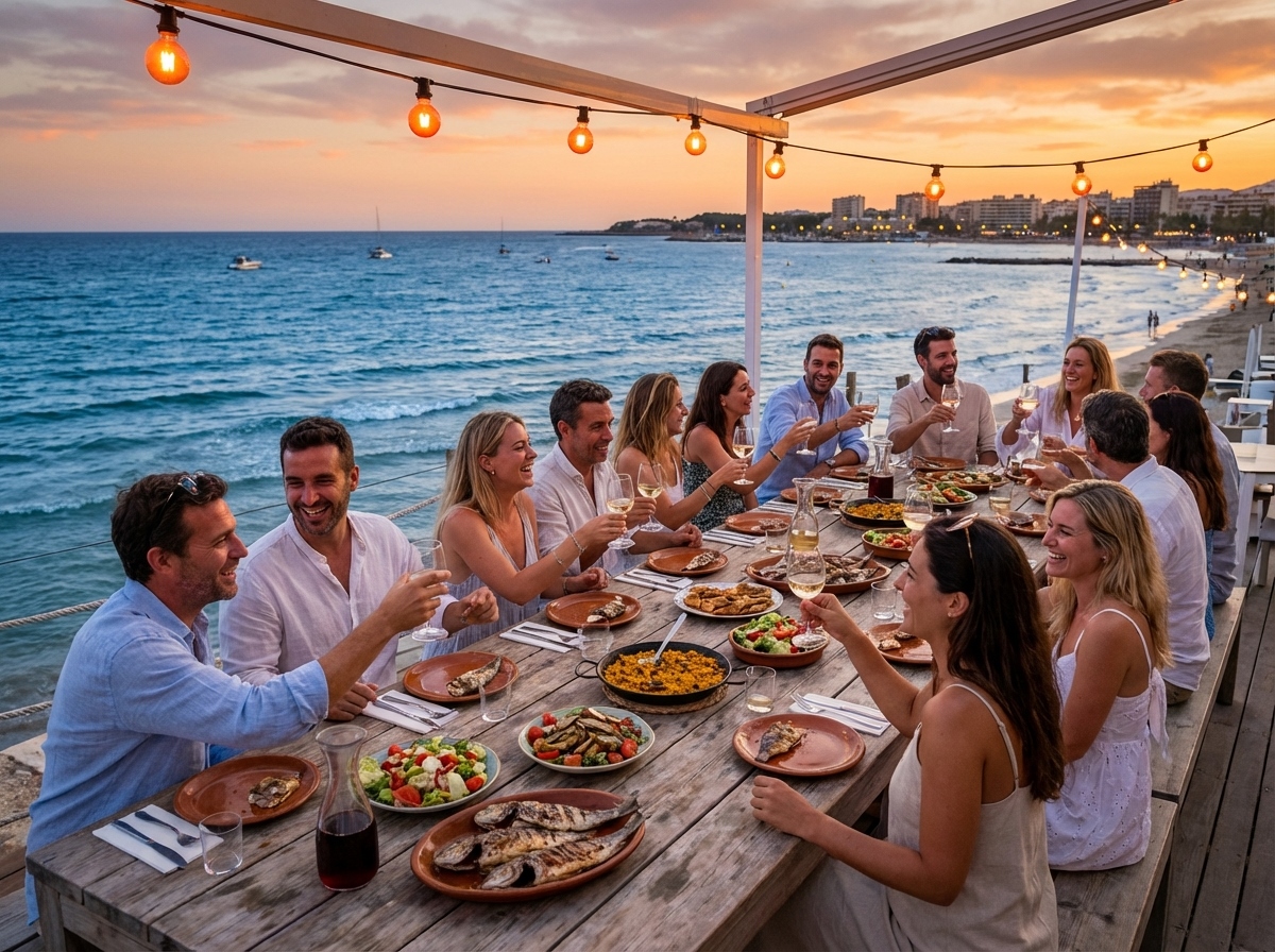 Cena en restaurante de playa en Salou para despedidas