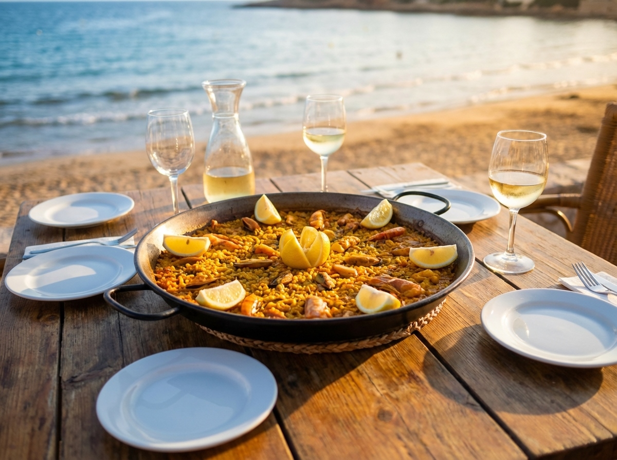 Paella o arroz en restaurante de playa en Salou