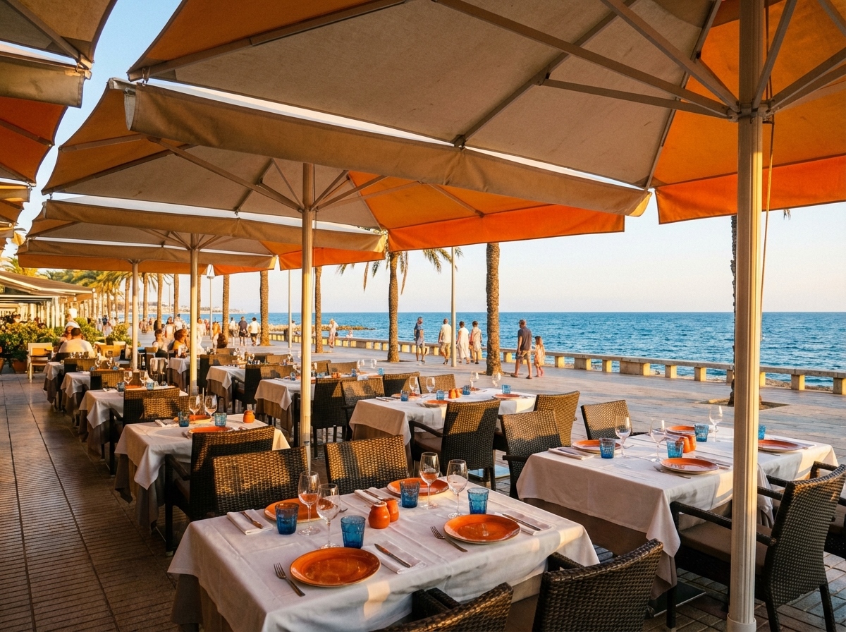 Terraza de restaurante con vistas al mar en Salou